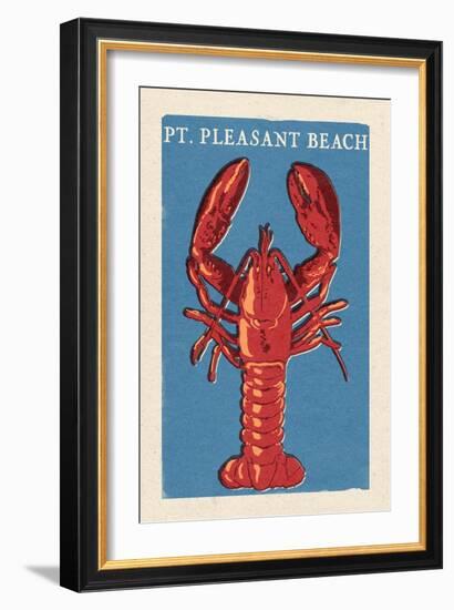 Pt. Pleasant Beach, New Jersey - Lobster Woodblock-Lantern Press-Framed Art Print