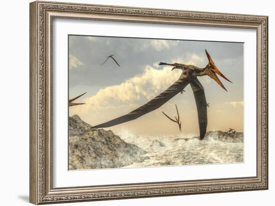 Pteranodon Bird Flying Above Ocean-Stocktrek Images-Framed Art Print