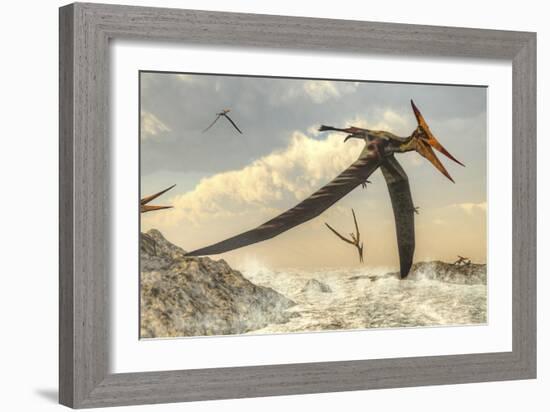 Pteranodon Bird Flying Above Ocean-Stocktrek Images-Framed Art Print