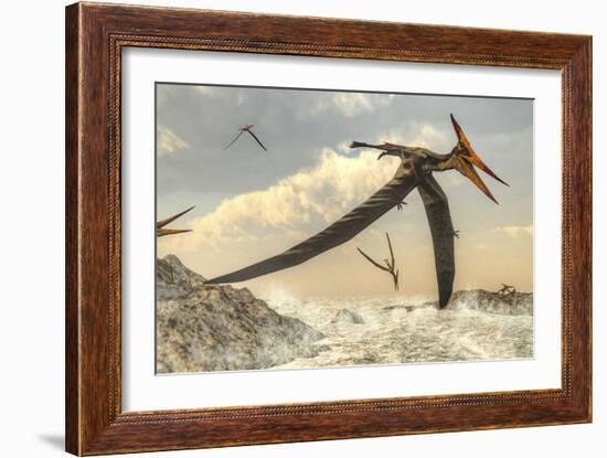 Pteranodon Bird Flying Above Ocean-Stocktrek Images-Framed Art Print