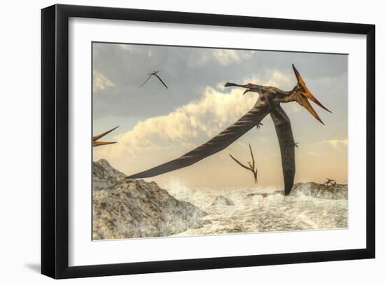 Pteranodon Bird Flying Above Ocean-Stocktrek Images-Framed Art Print