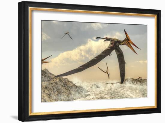 Pteranodon Bird Flying Above Ocean-Stocktrek Images-Framed Art Print