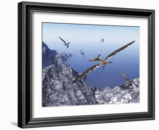 Pteranodon Birds Flying Above Coastal Rocks on a Beautiful Day-Stocktrek Images-Framed Art Print