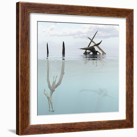 Pteranodon Pterosaur Diving Underwater Hunting for Fish-Stocktrek Images-Framed Art Print