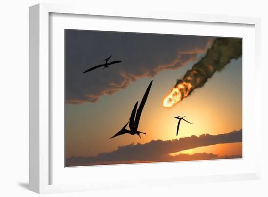 Pteranodons in Flight, Unaware of the Danger That a Crashing Asteroid Is About to Bring-null-Framed Art Print