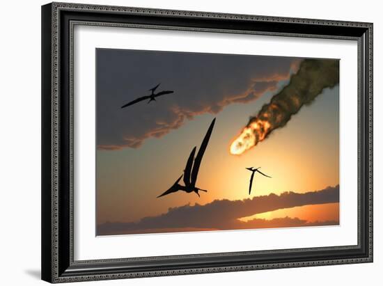 Pteranodons in Flight, Unaware of the Danger That a Crashing Asteroid Is About to Bring-null-Framed Art Print