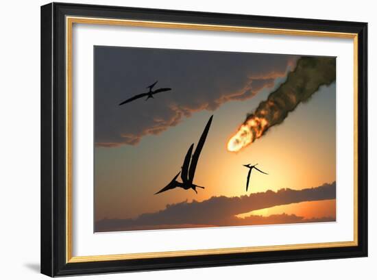 Pteranodons in Flight, Unaware of the Danger That a Crashing Asteroid Is About to Bring-null-Framed Art Print