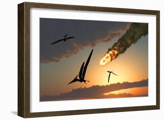 Pteranodons in Flight, Unaware of the Danger That a Crashing Asteroid Is About to Bring-null-Framed Premium Giclee Print