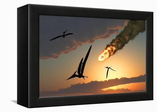 Pteranodons in Flight, Unaware of the Danger That a Crashing Asteroid Is About to Bring-null-Framed Stretched Canvas