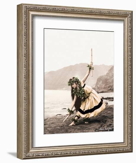 Pua with Sticks, Hawaiian Hula Dancer-Alan Houghton-Framed Art Print