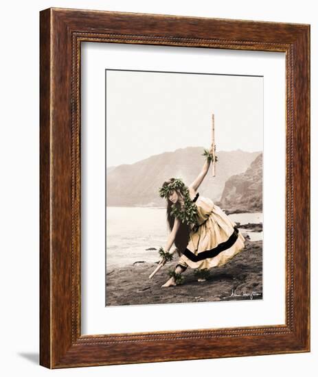 Pua with Sticks, Hawaiian Hula Dancer-Alan Houghton-Framed Art Print