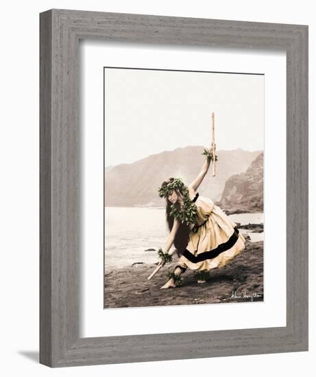 Pua with Sticks, Hawaiian Hula Dancer-Alan Houghton-Framed Art Print