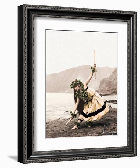 Pua with Sticks, Hawaiian Hula Dancer-Alan Houghton-Framed Art Print