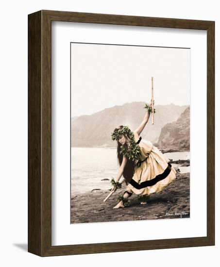 Pua with Sticks, Hawaiian Hula Dancer-Alan Houghton-Framed Art Print