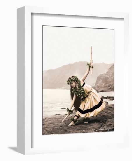 Pua with Sticks, Hawaiian Hula Dancer-Alan Houghton-Framed Art Print