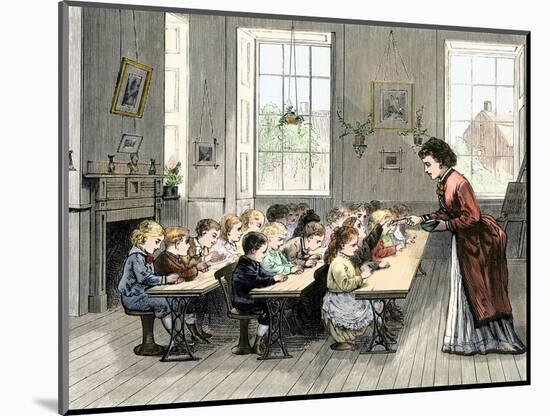 Public Class of Kindergarten Working Clay in Boston, Massachusetts, Years 1870. Colour Engraving Of-null-Mounted Giclee Print