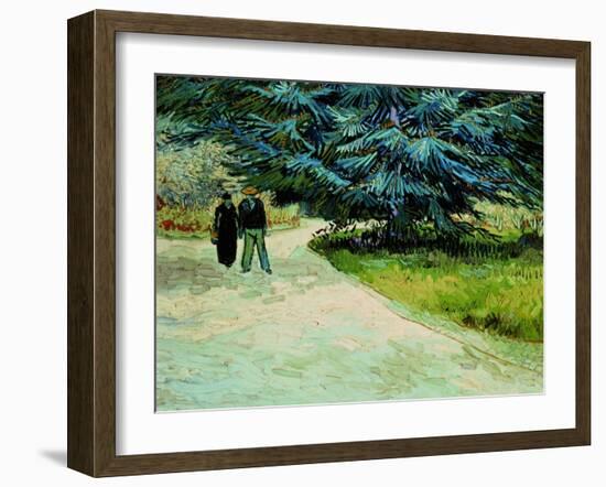 Public Garden With Couple And Blue Fir Tree: the Poet's Garden Iii, 1888-Vincent van Gogh-Framed Giclee Print