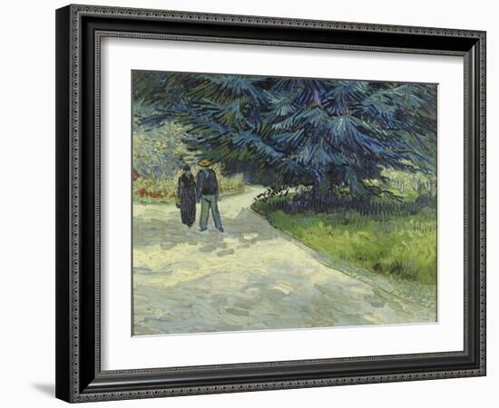 Public Garden with Couple and Blue Fir Tree-Vincent van Gogh-Framed Giclee Print