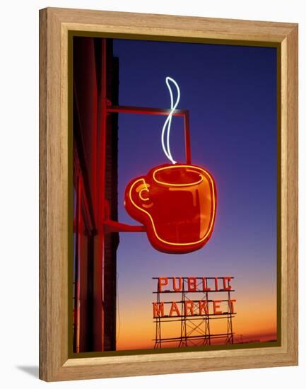 Public Market Sign at Sunset, Seattle, Washington, USA-Paul Souders-Framed Premier Image Canvas