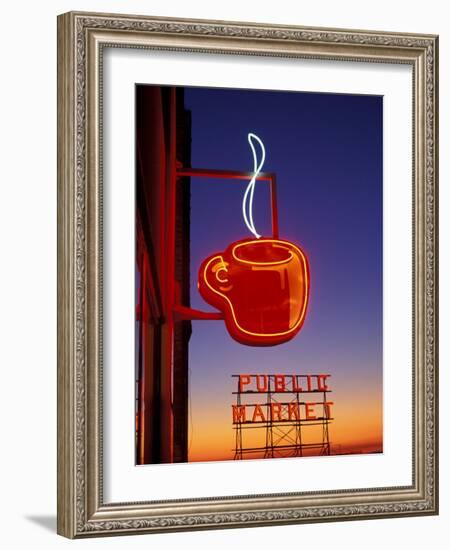 Public Market Sign at Sunset, Seattle, Washington, USA-Paul Souders-Framed Photographic Print