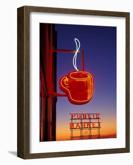 Public Market Sign at Sunset, Seattle, Washington, USA-Paul Souders-Framed Photographic Print