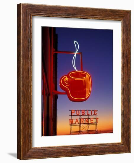 Public Market Sign at Sunset, Seattle, Washington, USA-Paul Souders-Framed Photographic Print