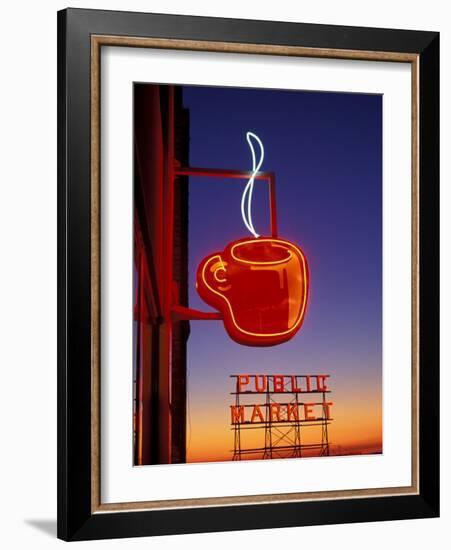 Public Market Sign at Sunset, Seattle, Washington, USA-Paul Souders-Framed Photographic Print