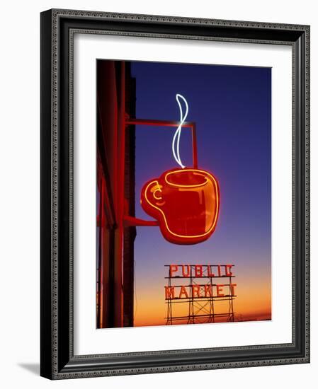 Public Market Sign at Sunset, Seattle, Washington, USA-Paul Souders-Framed Photographic Print