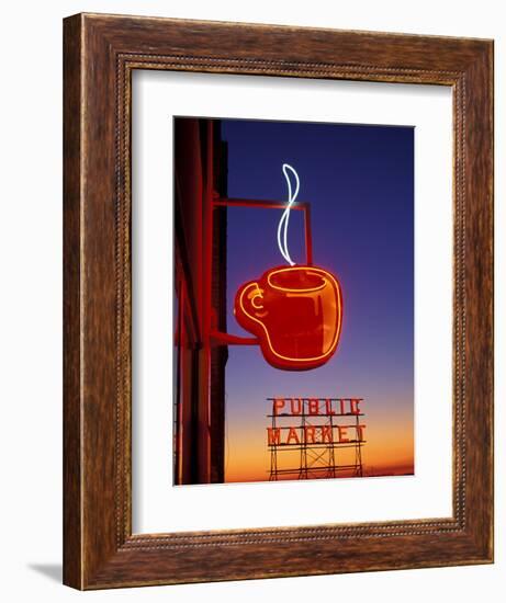 Public Market Sign at Sunset, Seattle, Washington, USA-Paul Souders-Framed Premium Photographic Print