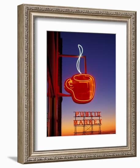 Public Market Sign at Sunset, Seattle, Washington, USA-Paul Souders-Framed Photographic Print