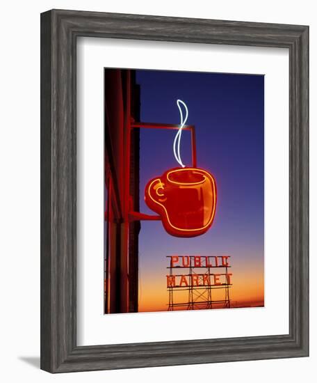 Public Market Sign at Sunset, Seattle, Washington, USA-Paul Souders-Framed Photographic Print