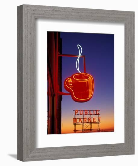 Public Market Sign at Sunset, Seattle, Washington, USA-Paul Souders-Framed Photographic Print