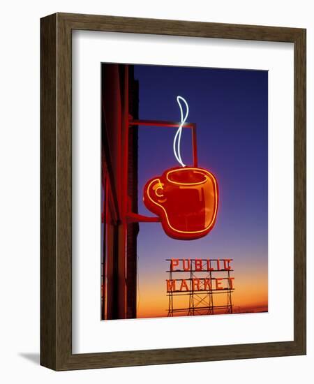 Public Market Sign at Sunset, Seattle, Washington, USA-Paul Souders-Framed Photographic Print