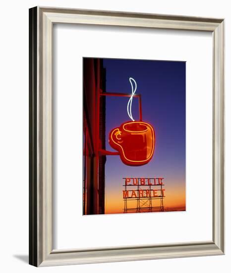 Public Market Sign at Sunset, Seattle, Washington, USA-Paul Souders-Framed Photographic Print