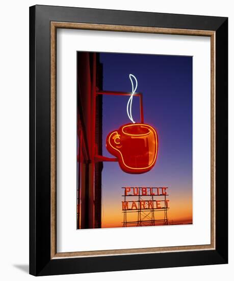 Public Market Sign at Sunset, Seattle, Washington, USA-Paul Souders-Framed Photographic Print