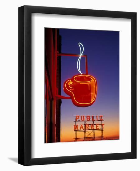 Public Market Sign at Sunset, Seattle, Washington, USA-Paul Souders-Framed Photographic Print