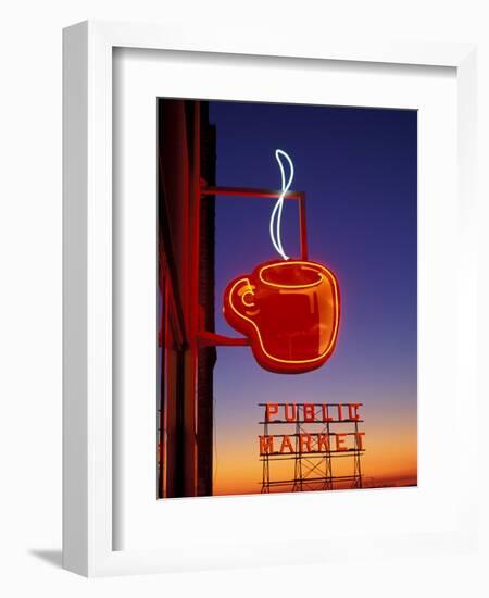 Public Market Sign at Sunset, Seattle, Washington, USA-Paul Souders-Framed Photographic Print