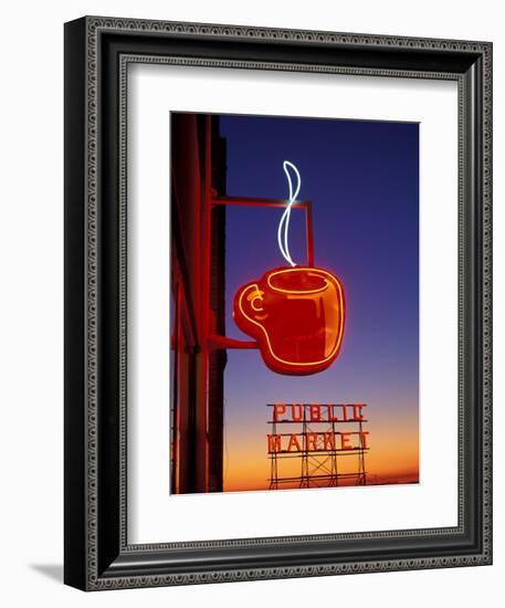 Public Market Sign at Sunset, Seattle, Washington, USA-Paul Souders-Framed Photographic Print