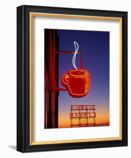 Public Market Sign at Sunset, Seattle, Washington, USA-Paul Souders-Framed Photographic Print