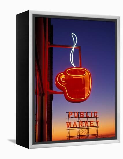 Public Market Sign at Sunset, Seattle, Washington, USA-Paul Souders-Framed Premier Image Canvas