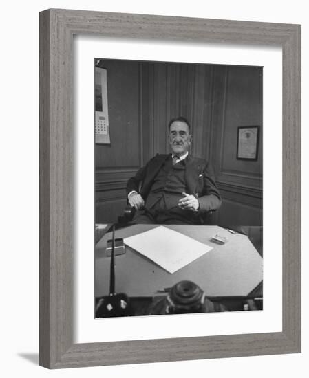 Publisher of Post-Dispatch Newspaper Joseph Pulitzer Jr., Sitting in His Office-Ed Clark-Framed Photographic Print