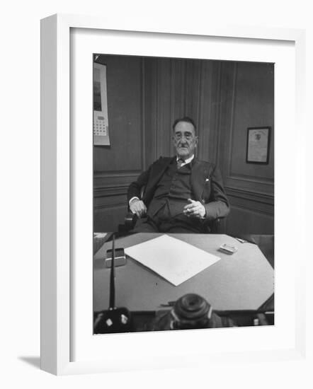 Publisher of Post-Dispatch Newspaper Joseph Pulitzer Jr., Sitting in His Office-Ed Clark-Framed Photographic Print