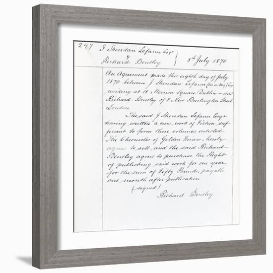 Publishing Contract Between Joseph Sheridan Le Fanu and Richard Bentley for 'The Chronicles of…-null-Framed Giclee Print