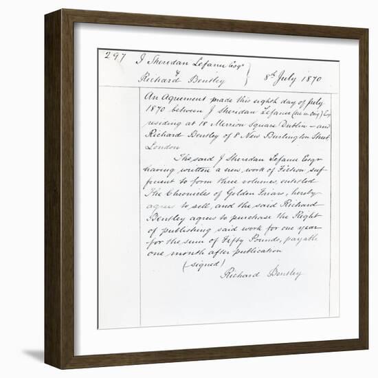 Publishing Contract Between Joseph Sheridan Le Fanu and Richard Bentley for 'The Chronicles of…-null-Framed Giclee Print