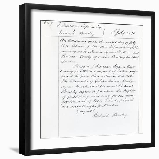 Publishing Contract Between Joseph Sheridan Le Fanu and Richard Bentley for 'The Chronicles of…-null-Framed Giclee Print