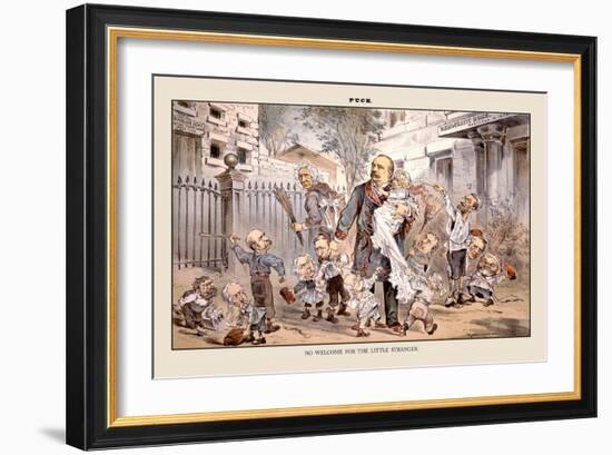 Puck Magazine: No Welcome for the Little Stranger-Eugene Zimmerman-Framed Art Print