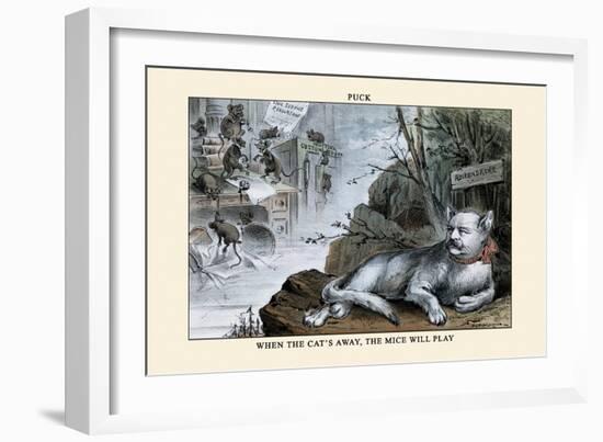 Puck Magazine: When the Cat's Away, The Mice Will Play-Eugene Zimmerman-Framed Art Print