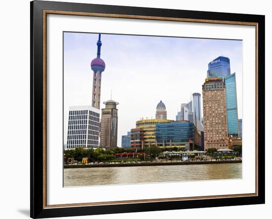 Pudong Skyline across the Huangpu River, Oriental Pearl Tower on Left, Shanghai, China, Asia-Amanda Hall-Framed Photographic Print