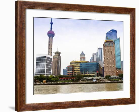 Pudong Skyline across the Huangpu River, Oriental Pearl Tower on Left, Shanghai, China, Asia-Amanda Hall-Framed Photographic Print