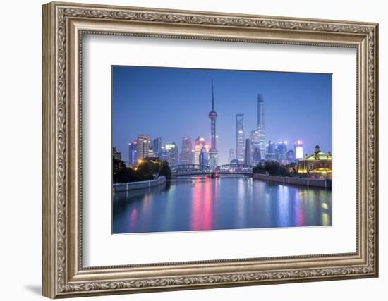 Pudong skyline across the Suzhou Creek and Waibaidu bridge, Shanghai, China-Jon Arnold-Framed Photographic Print